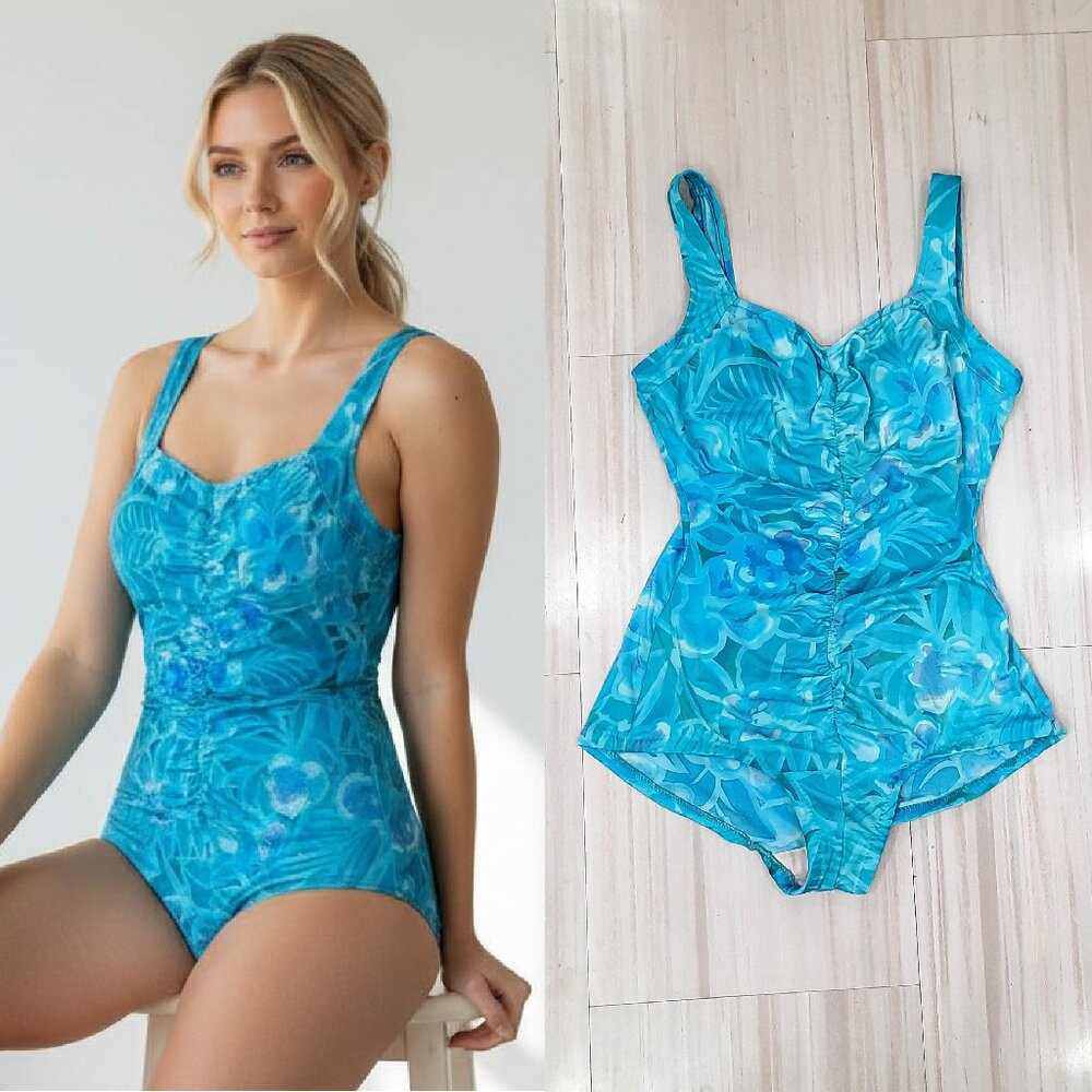 Vtg 80s blue one piece bathing suit - Maxine of Hollywood brand